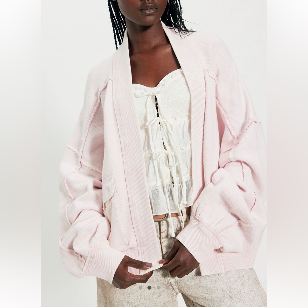 Free People Oversized Pink Open-Front Cardigan